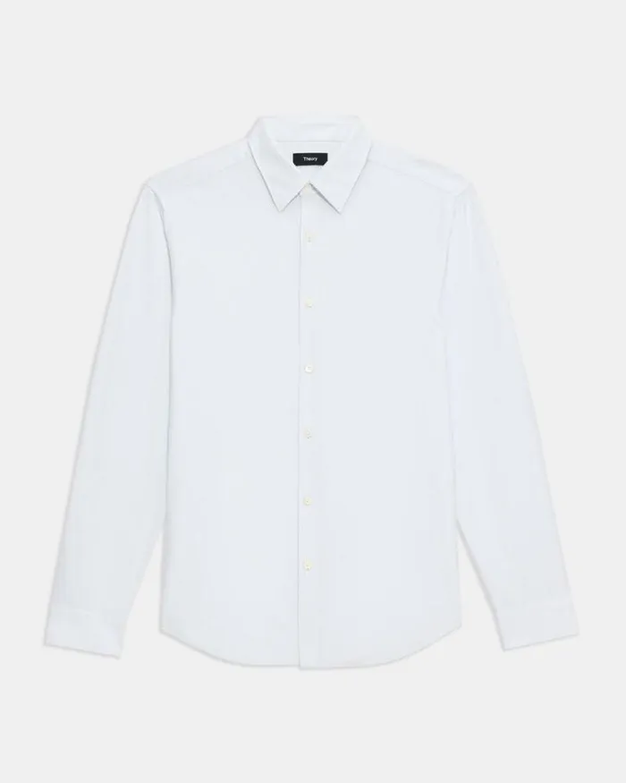 Shirts Men Theory Sylvain Shirt In Striped Cotton Blend Whiteolympic