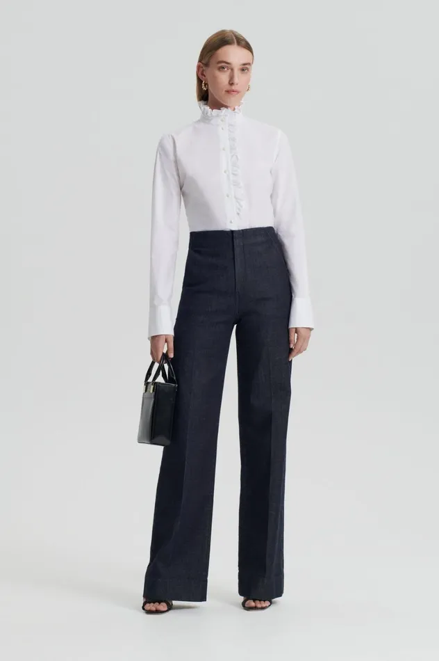 Shirts Women Scanlan Theodore PARACHUTE RUFFLE TRIM SHIRT White