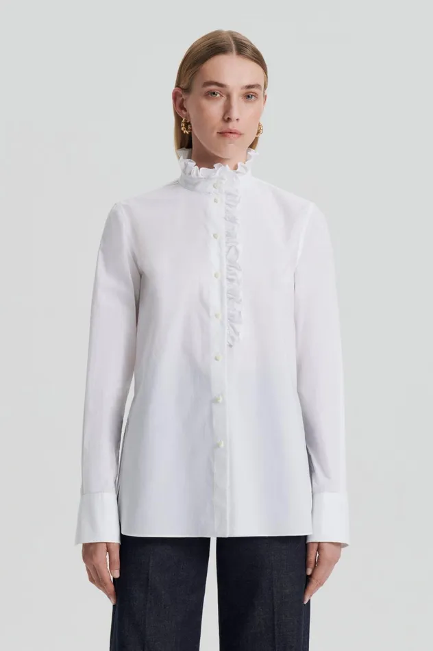 Shirts Women Scanlan Theodore PARACHUTE RUFFLE TRIM SHIRT White Shirts Women Scanlan Theodore PARACHUTE RUFFLE TRIM SHIRT White