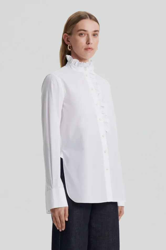 Shirts Women Scanlan Theodore PARACHUTE RUFFLE TRIM SHIRT White Shirts Women Scanlan Theodore PARACHUTE RUFFLE TRIM SHIRT White