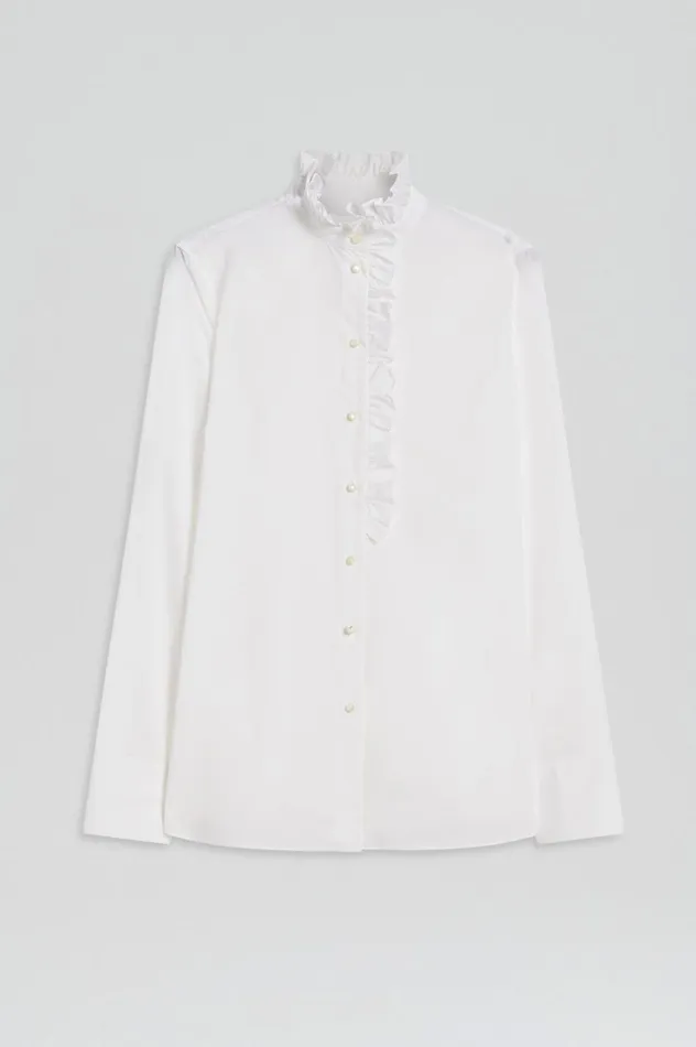 Shirts Women Scanlan Theodore PARACHUTE RUFFLE TRIM SHIRT White Shirts Women Scanlan Theodore PARACHUTE RUFFLE TRIM SHIRT White