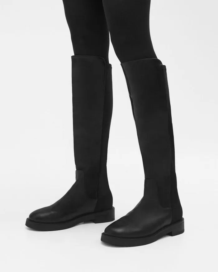 Shoes Women Theory KneeHigh PullOn Boot In Leather Black