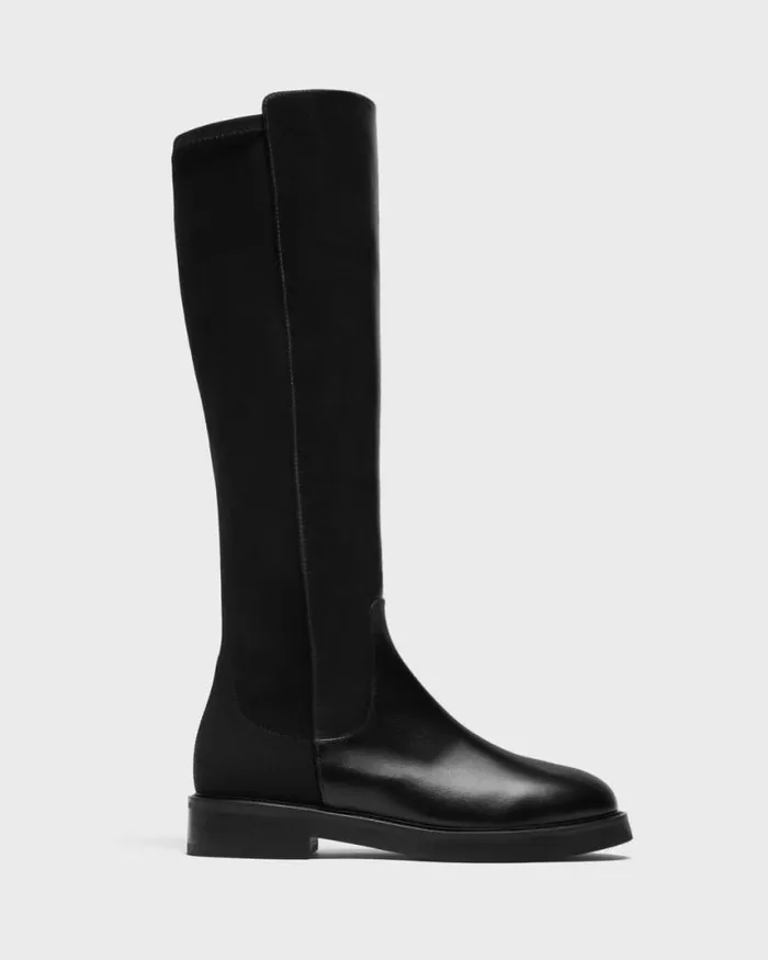 Shoes Women Theory KneeHigh PullOn Boot In Leather Black