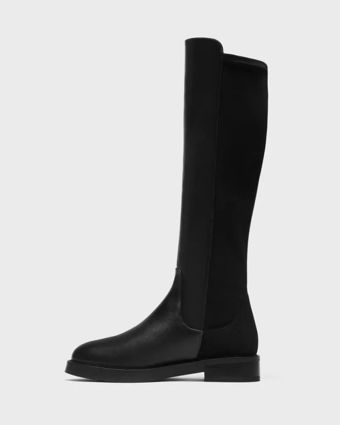 Shoes Women Theory KneeHigh PullOn Boot In Leather Black