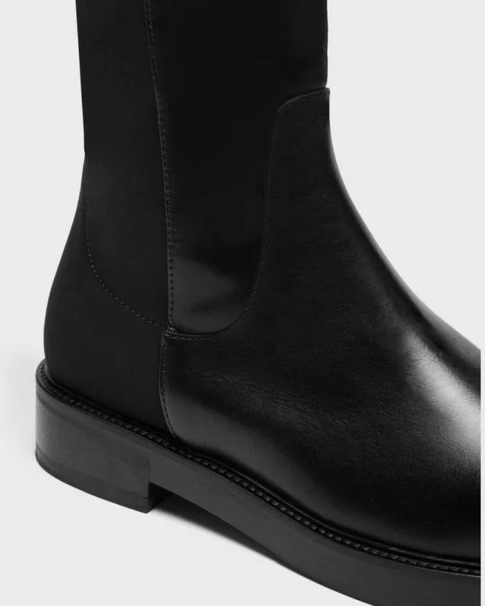 Shoes Women Theory KneeHigh PullOn Boot In Leather Black