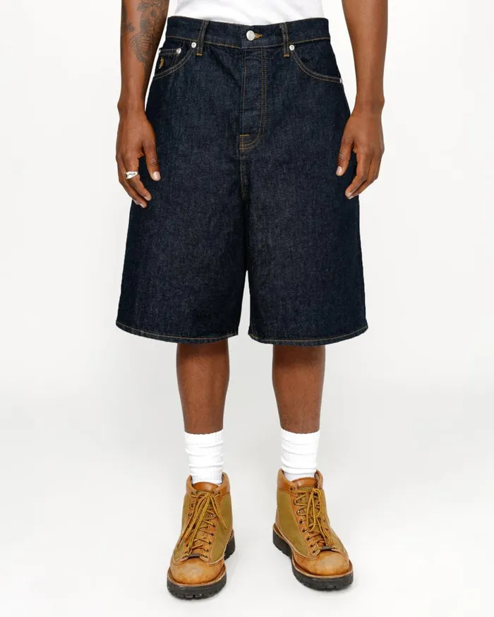 Shorts MenWomen Stussy BIG OL039 SHORT DENIM Rinsed Indigo