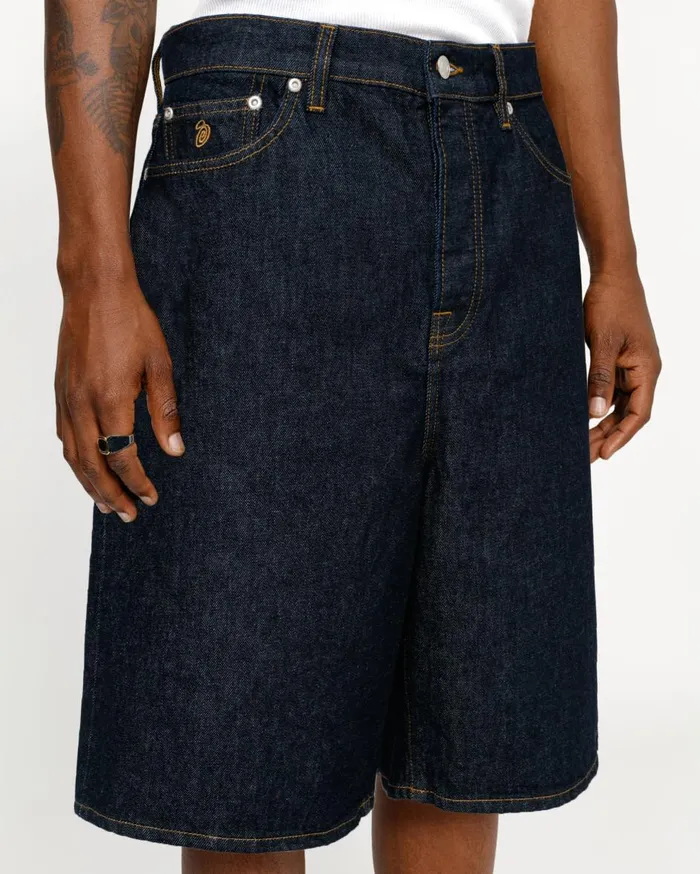 Shorts MenWomen Stussy BIG OL039 SHORT DENIM Rinsed Indigo
