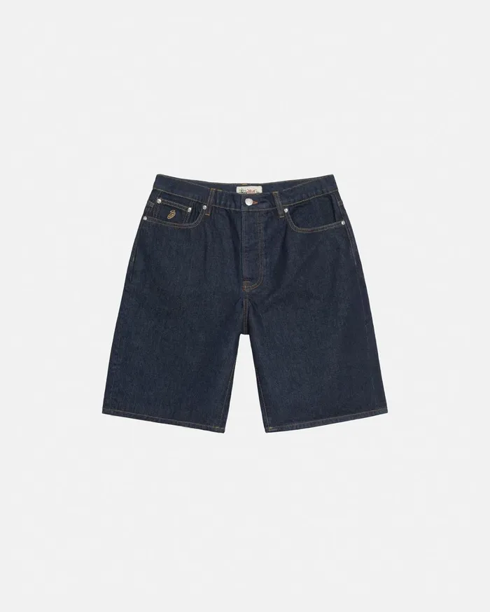 Shorts MenWomen Stussy BIG OL039 SHORT DENIM Rinsed Indigo