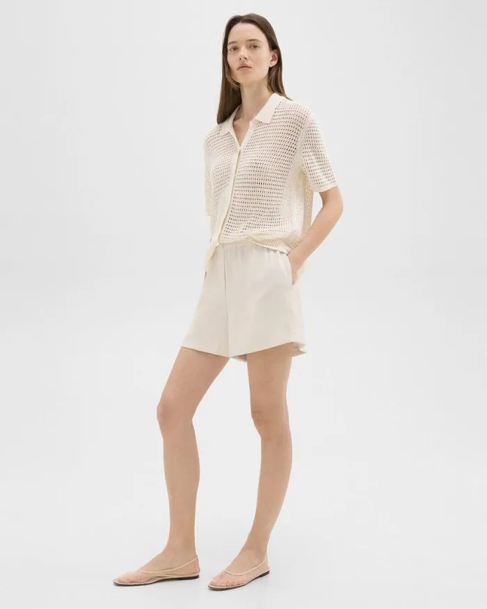 Shorts Women Theory Boxer Short In Striped Admiral Crepe Rice