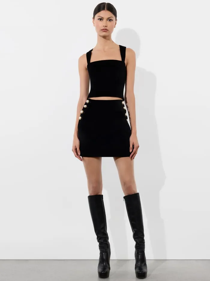 Skirts Women Alice Olivia Donald Velvet Mini Skirt Black