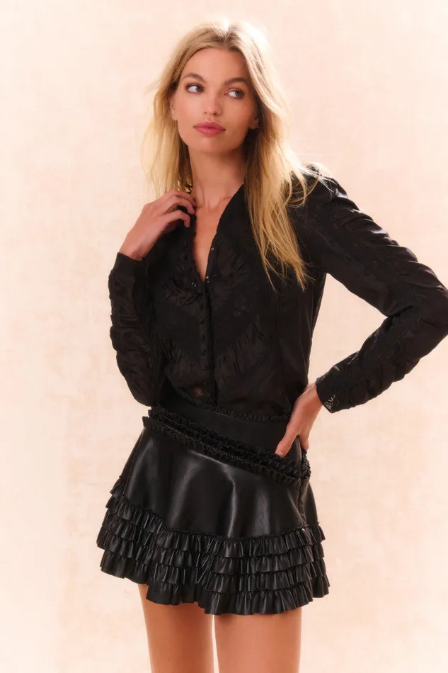 Skirts Women LoveShackFancy Audria Vegan Leather Skirt Black