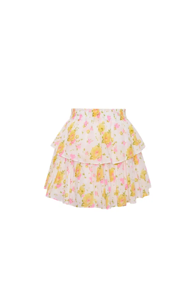 Skirts Women LoveShackFancy Ruffle Mini Floral Skirt White
