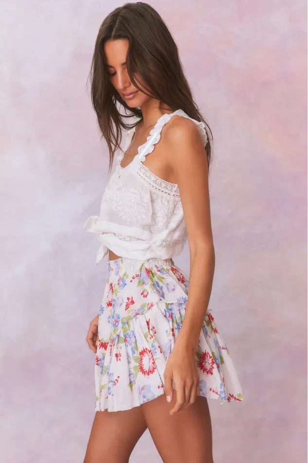 Skirts Women LoveShackFancy Ruffle Mini Floral Skirt White
