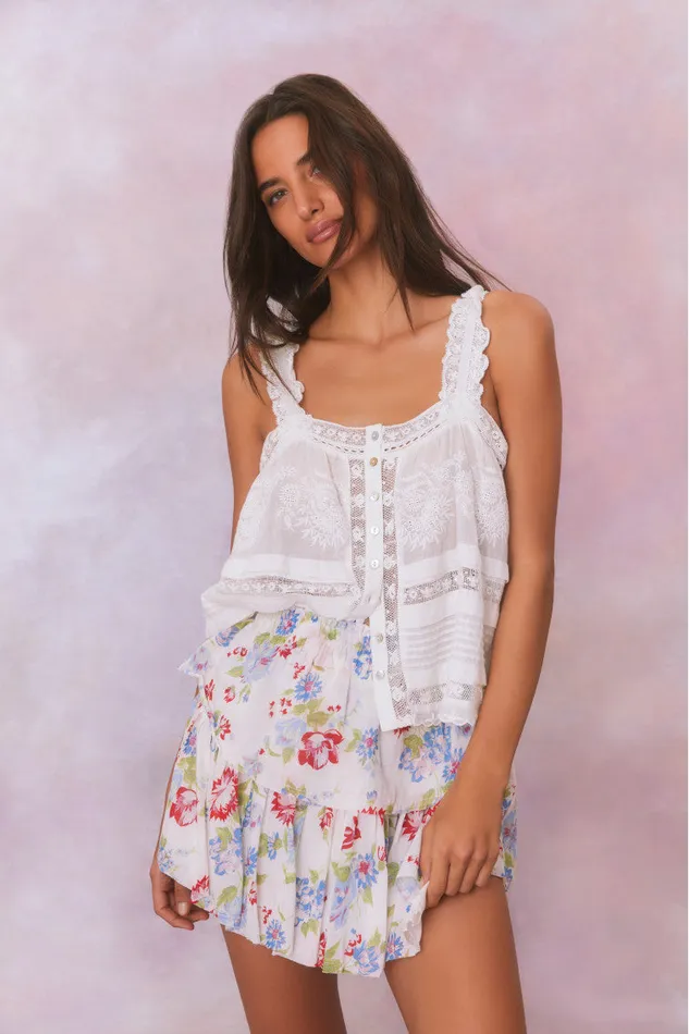 Skirts Women LoveShackFancy Ruffle Mini Floral Skirt White