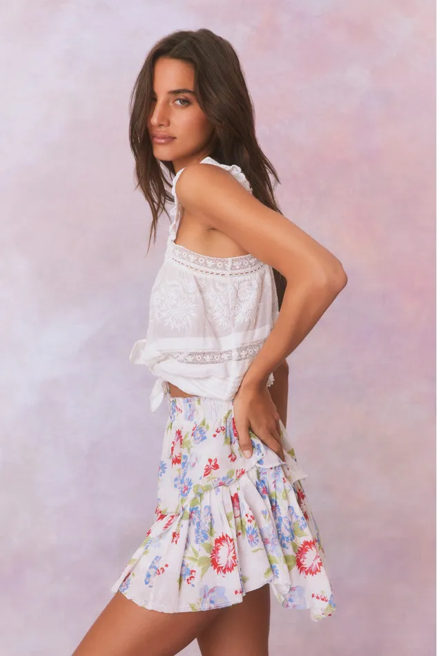 Skirts Women LoveShackFancy Ruffle Mini Floral Skirt White