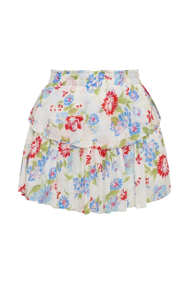 Skirts Women LoveShackFancy Ruffle Mini Floral Skirt White