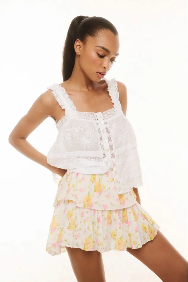 Skirts Women LoveShackFancy Ruffle Mini Floral Skirt White