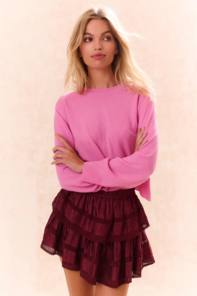 Skirts Women LoveShackFancy Ruffle Mini Tiered Skirt Oxblood