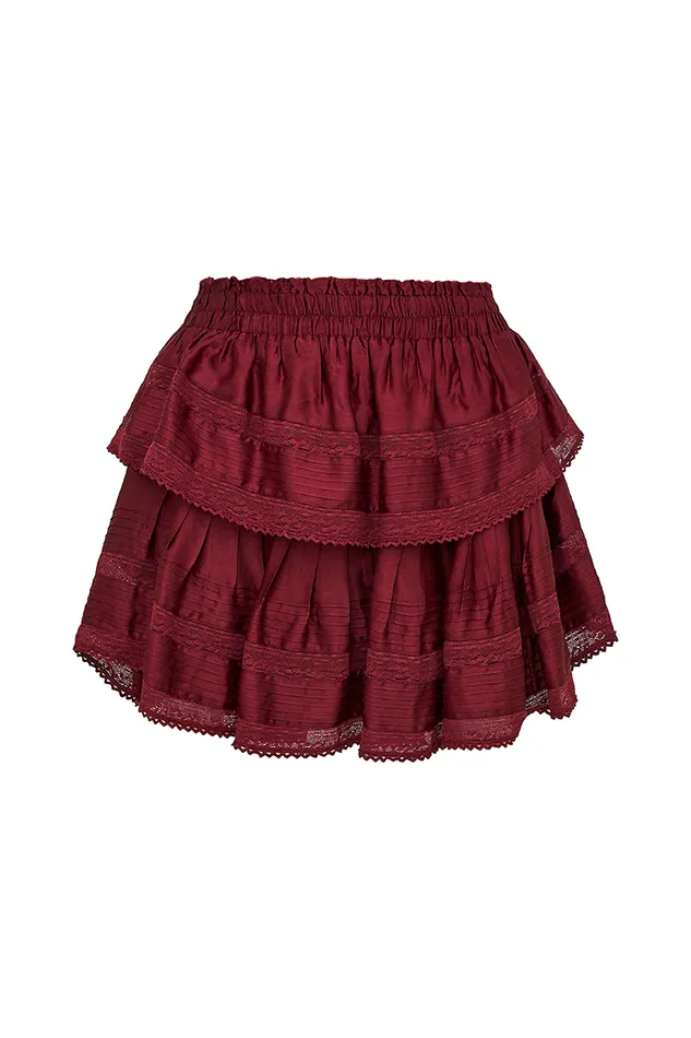 Skirts Women LoveShackFancy Ruffle Mini Tiered Skirt Oxblood