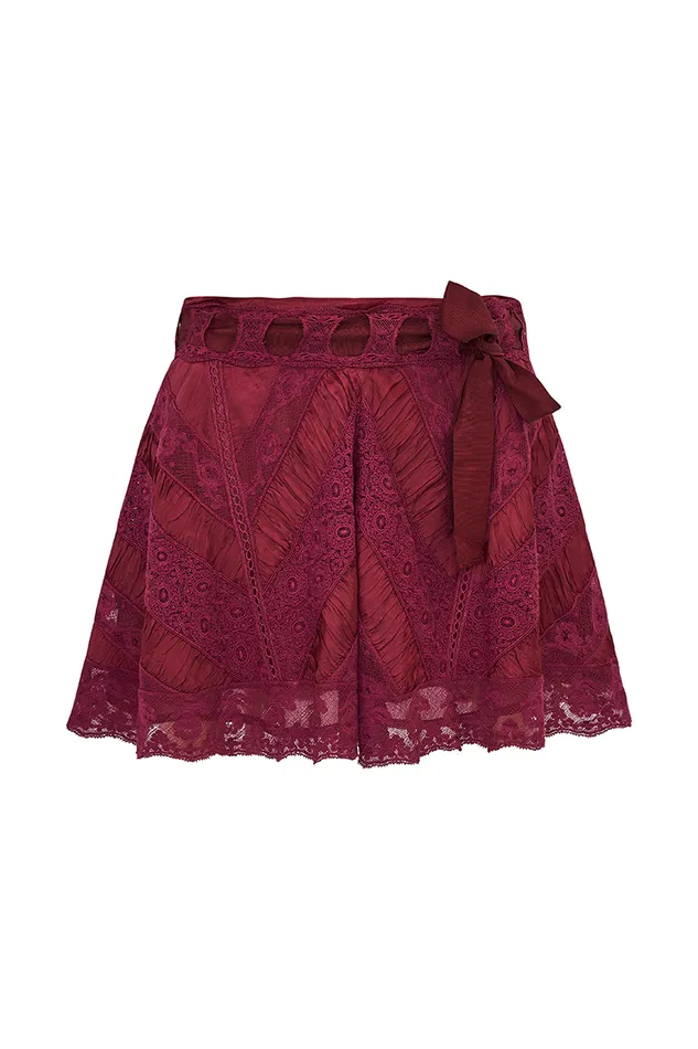 Skirts Women LoveShackFancy Shayda Lace Mini Skirt Oxblood