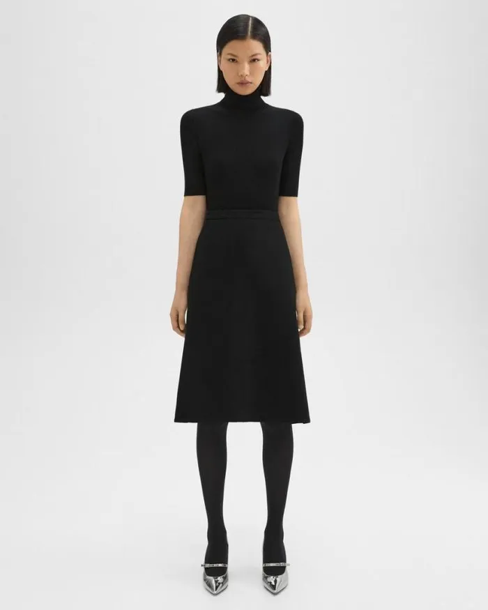 Skirts Women Theory Flared Midi Skirt In Double Weave Black