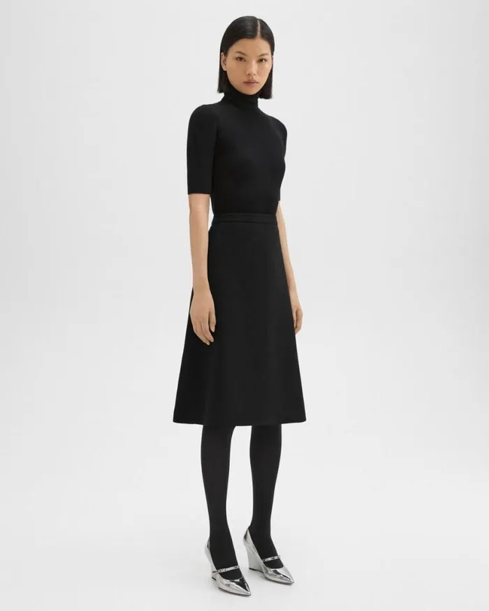 Skirts Women Theory Flared Midi Skirt In Double Weave Black Skirts Women Theory Flared Midi Skirt In Double Weave Black
