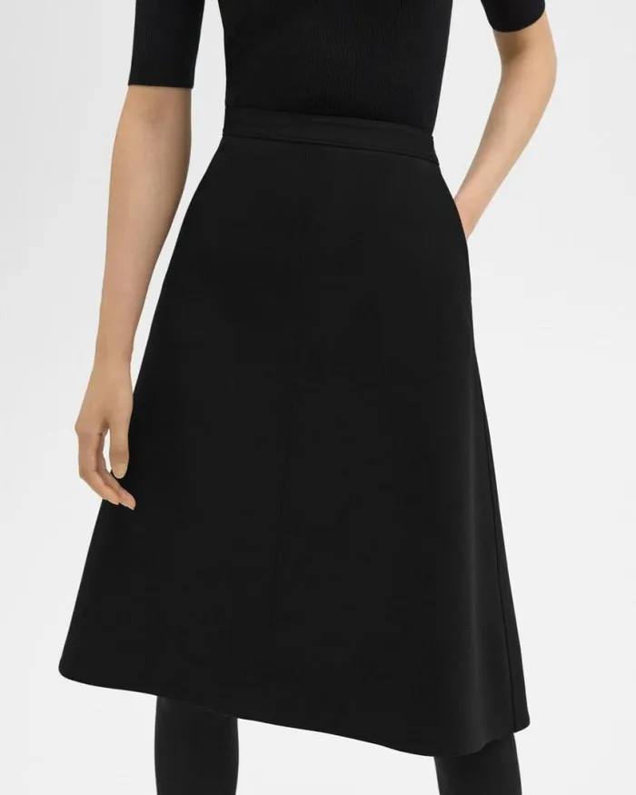 Skirts Women Theory Flared Midi Skirt In Double Weave Black Skirts Women Theory Flared Midi Skirt In Double Weave Black