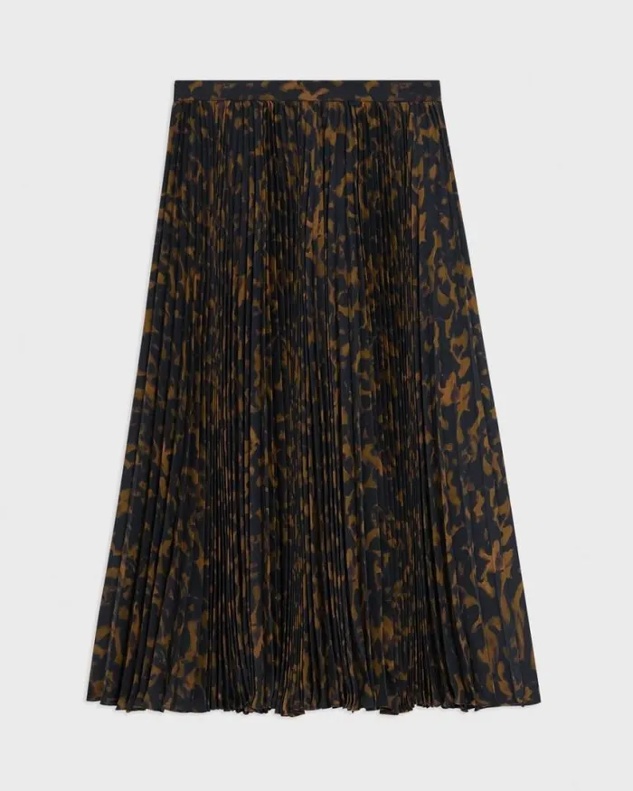 Skirts Women Theory Pleated Midi Skirt In Tortoiseshell Printed Georgette Dark Brown Multi Skirts Women Theory Pleated Midi Skirt In Tortoiseshell Printed Georgette Dark Brown Multi