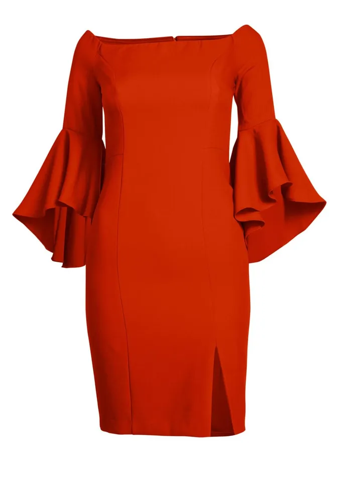 SLEEVE DETAIL DRESS Orange Women VENUS Midi Dresses