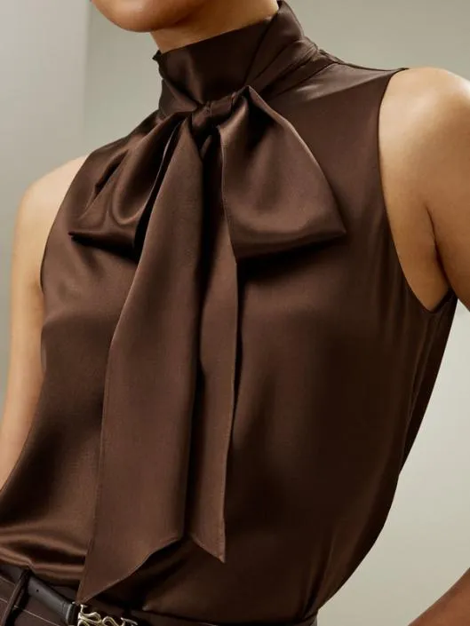 Sleeveless Silk Blouse With TieNeck 8211 Elegant And Stylish Women Blouses Lilysilk Shirts