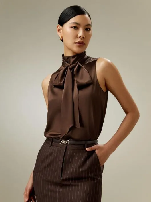 Sleeveless Silk Blouse With TieNeck 8211 Elegant And Stylish Women Blouses Lilysilk Shirts