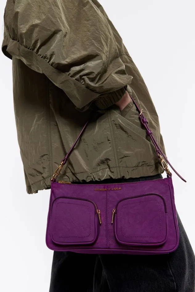 Small Plum Nylon Pocket Crossbody Bag Plum Women Bimba Y Lola Crossbody Bags