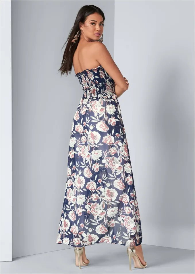 Smocked Floral Highlow Top Navy Multi Women VENUS Night Out Tops