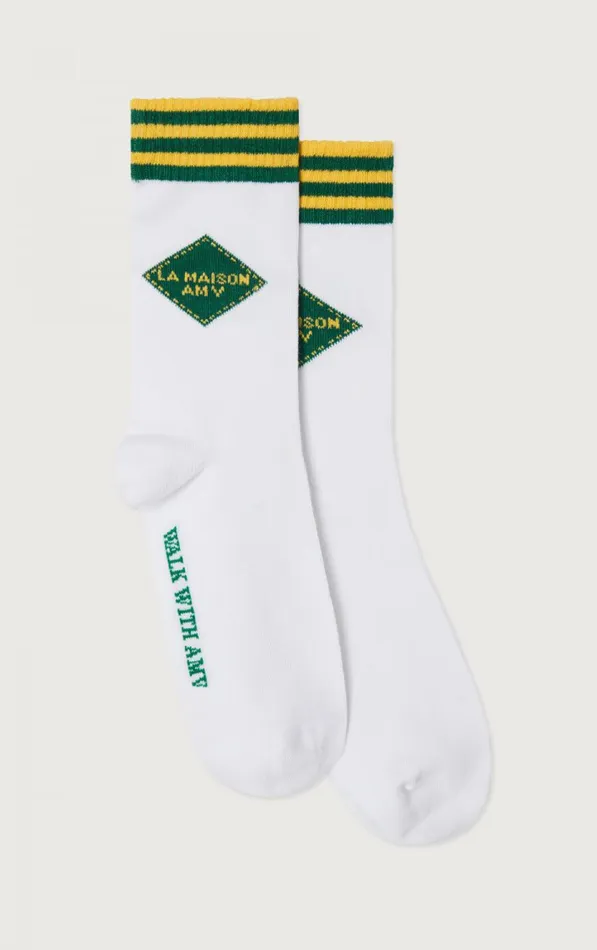 Socks Clypsun Green And Yellow Striped WomenMen American Vintage Loungewear