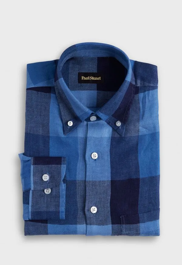 Sport Shirts Mens Linen Buffalo Check Sport Shirt NavyBlue Paulstuart