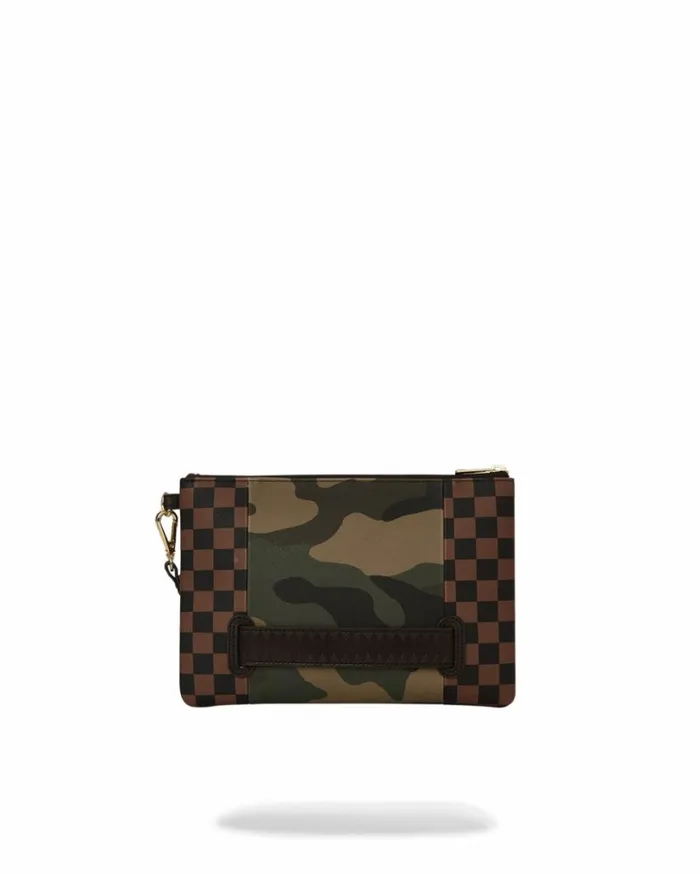 SPRAYGROUND EXTERIOR GOLD ZIP POCKET SHARKS IN PARIS CROSSOVER CLUTCH Bags