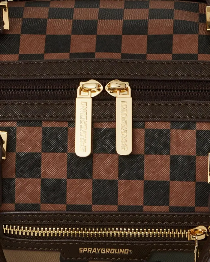 SPRAYGROUND EXTERIOR GOLD ZIP POCKET SHARKS IN PARIS MINI DUFFLE Bags