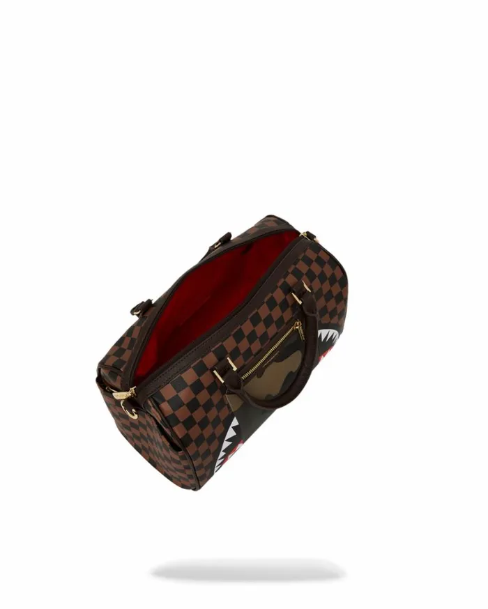 SPRAYGROUND EXTERIOR GOLD ZIP POCKET SHARKS IN PARIS MINI DUFFLE Bags