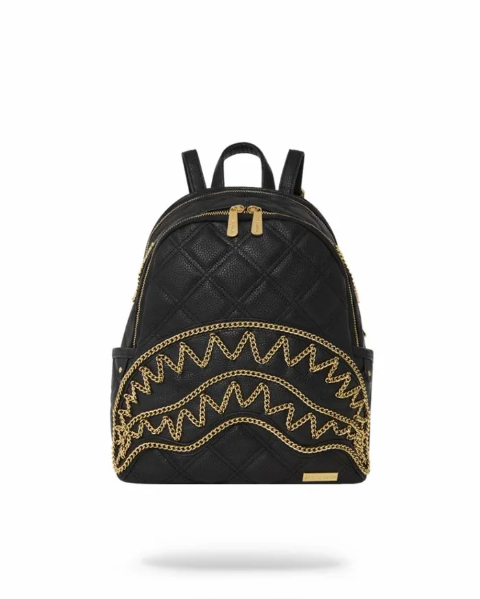 SPRAYGROUND NOIR QUILT GOLD CHAIN SHARK SAVAGE BACKPACK Bags