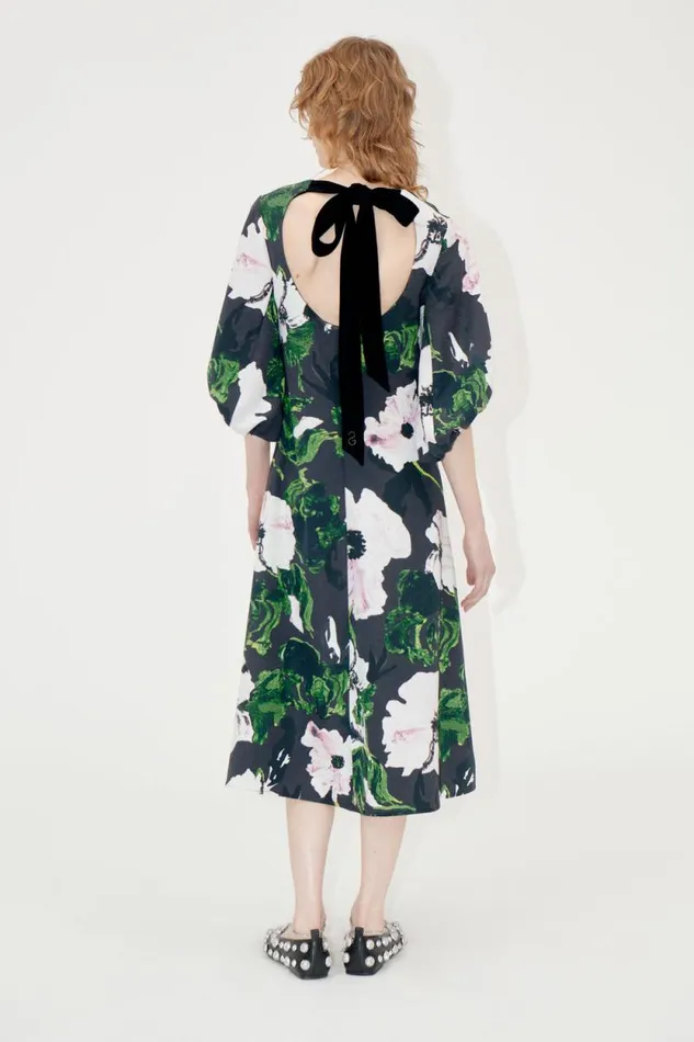 Stine Goya Dresses 34 Volume Sleeves Midi Dress 8211 Umber Windflower 8211 Women
