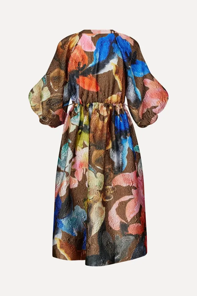 Stine Goya Dresses ThreeQuarter Sleeve Elasticated Midi Dress 8211 Aquarelle Garden 8211 Women