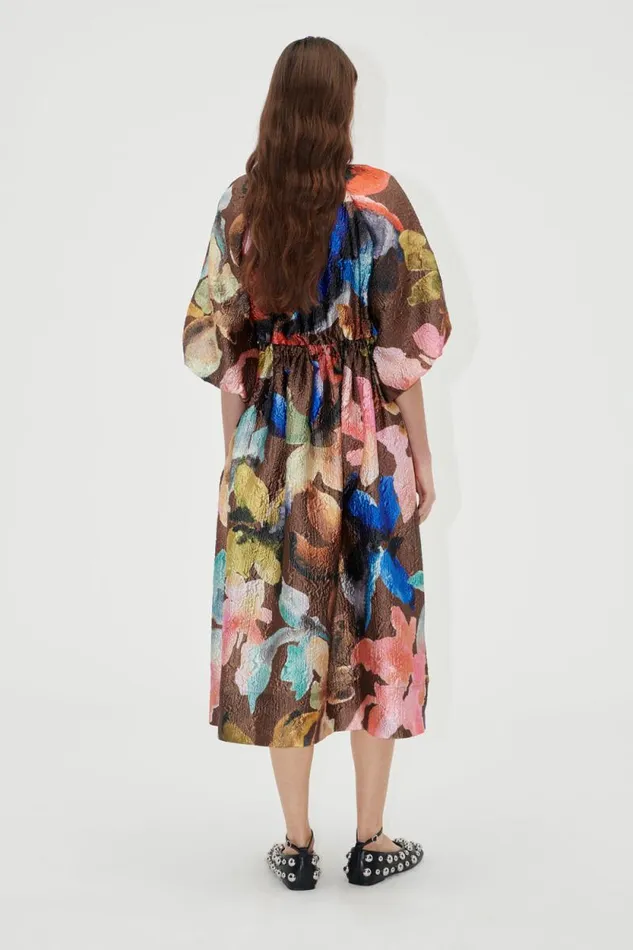 Stine Goya Dresses ThreeQuarter Sleeve Elasticated Midi Dress 8211 Aquarelle Garden 8211 Women