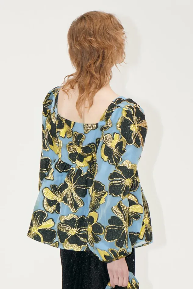 Stine Goya Tops and Shirts Square Neck Long Sleeve Top 8211 Blue Anemone Jacquard 8211 Women