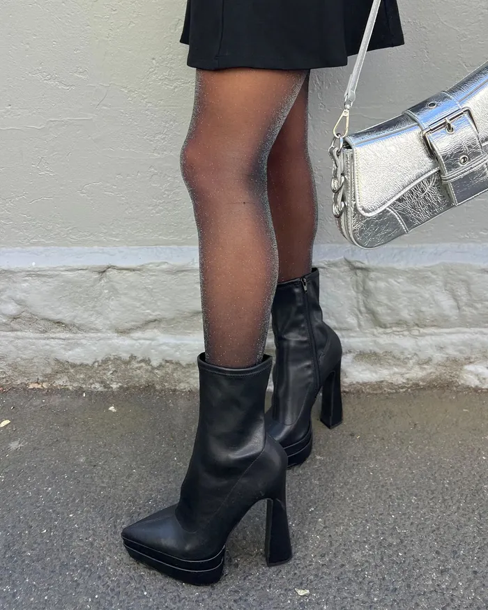 Stockings NOVO Shoes Women SEMI SHEER LUREX TIGHT BlackSilver