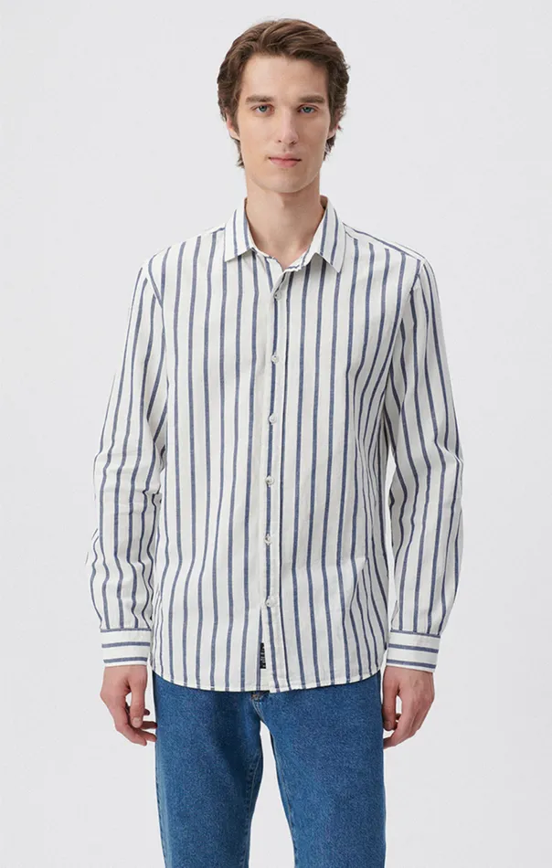 Striped ButtonUp Long Sleeve Shirt In Dark Denim White Stripe Men Mavi Jeans Shirts Striped ButtonUp Long Sleeve Shirt In Dark Denim White Stripe Men Mavi Jeans Shirts