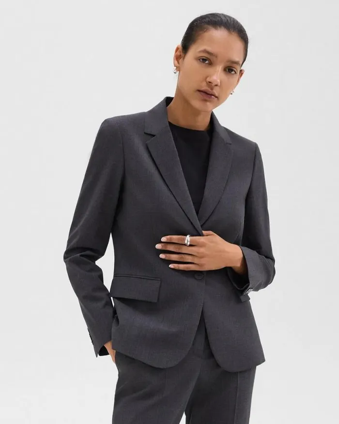 Suits Women Theory Carissa Blazer In Good Wool Charcoal Melange
