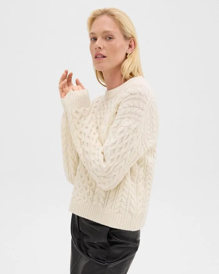 Sweaters Cardigans Women Theory Cable Knit Sweater In Felted WoolCashmere Ivory Sweaters Cardigans Women Theory Cable Knit Sweater In Felted WoolCashmere Ivory