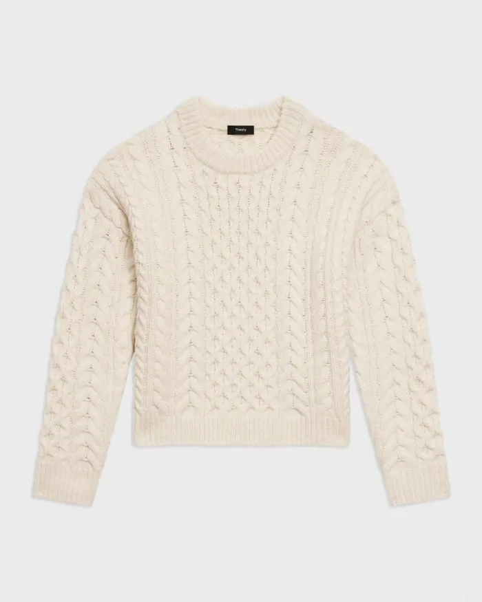 Sweaters Cardigans Women Theory Cable Knit Sweater In Felted WoolCashmere Ivory Sweaters Cardigans Women Theory Cable Knit Sweater In Felted WoolCashmere Ivory