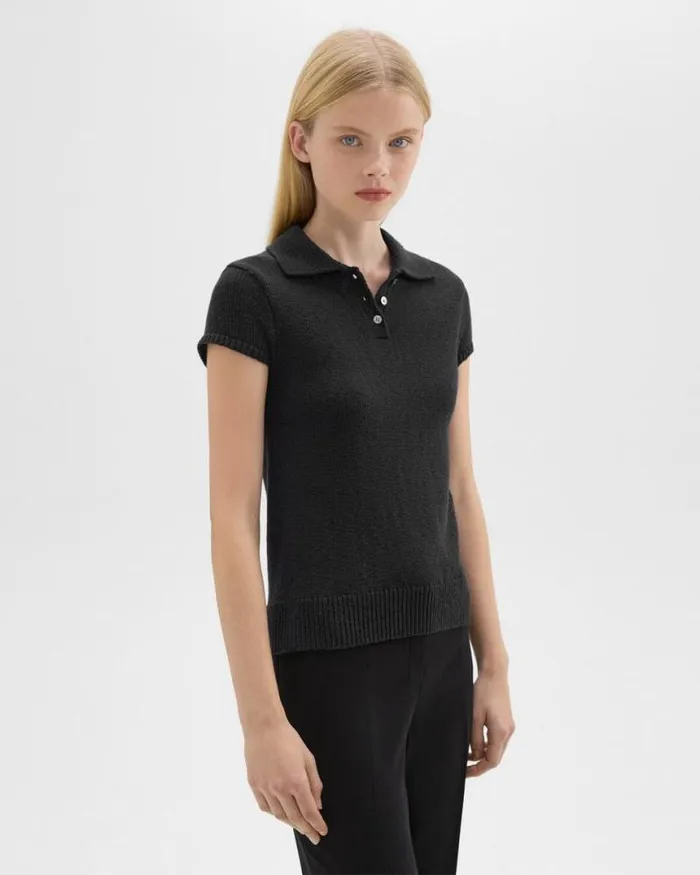 Sweaters Cardigans Women Theory Cap Sleeve Polo In CottonWool Boucl Black Sweaters Cardigans Women Theory Cap Sleeve Polo In CottonWool Boucl Black