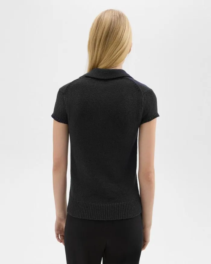 Sweaters Cardigans Women Theory Cap Sleeve Polo In CottonWool Boucl Black Sweaters Cardigans Women Theory Cap Sleeve Polo In CottonWool Boucl Black